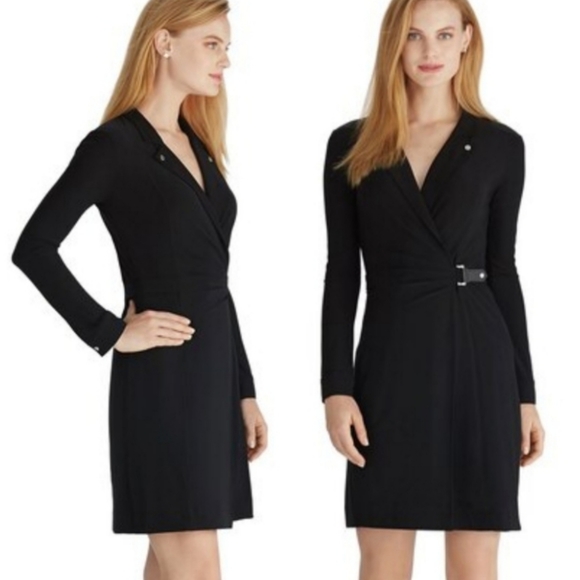 ❤WHBM Black Moto Wrap Short Dress - Picture 3 of 5